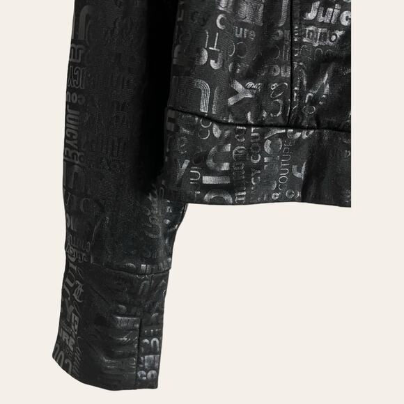Juicy Couture Black Embossed Logo Print Zip Up Mock Neck Moto Jacket Size XL - Picture 3 of 7